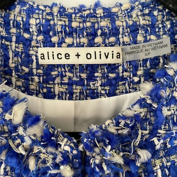 Alice + Olivia Blue and White Tweed Blazer - Picture 4 of 5
